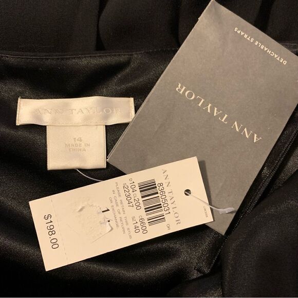 Ann Taylor Loft ‘Celebrations Silk Dress Black Removable Straps Lined Sz 14 NWT - Picture 7 of 12